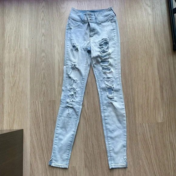 Light Blue Ripped Skinny Jeans - Picture 2 of 5